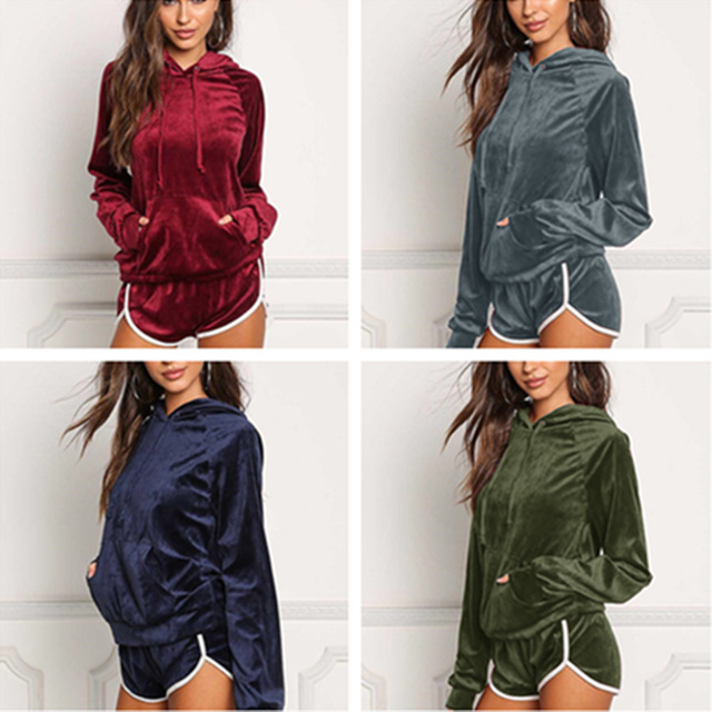 Velvet Sports Set with Hoodie and Shorts