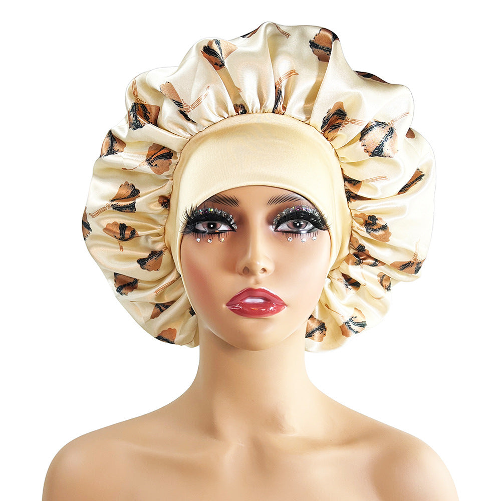 Wide-brimmed Satin Printed Bonnet