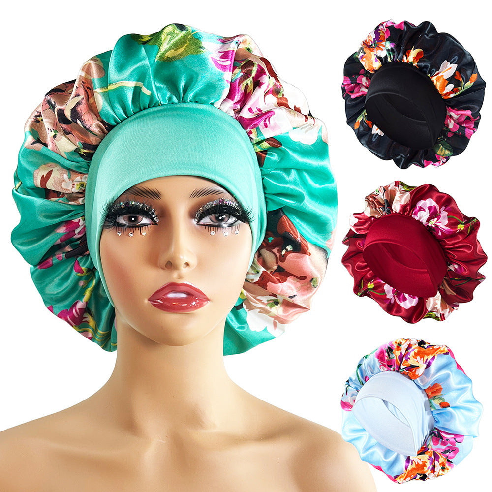 Wide-brimmed Satin Printed Bonnet