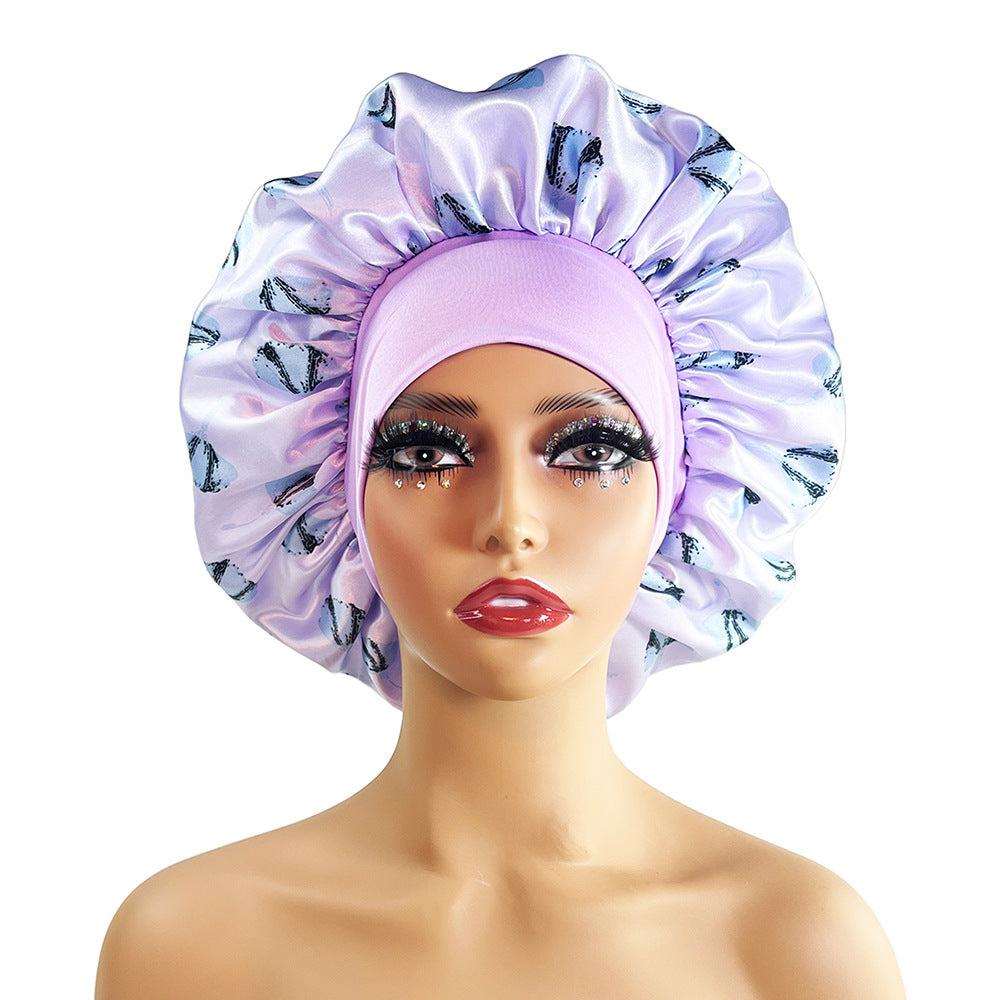 Wide-brimmed Satin Printed Bonnet