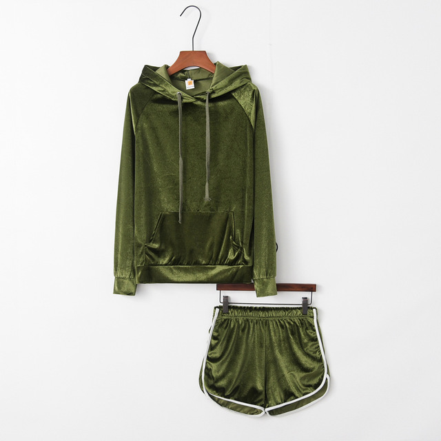 Velvet Sports Set with Hoodie and Shorts