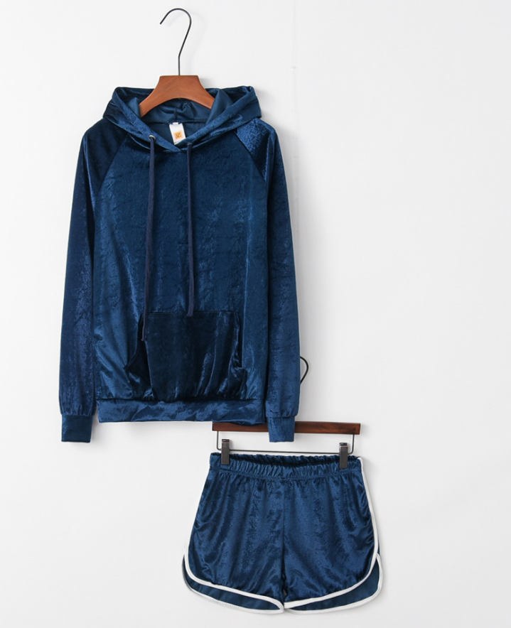Velvet Sports Set with Hoodie and Shorts