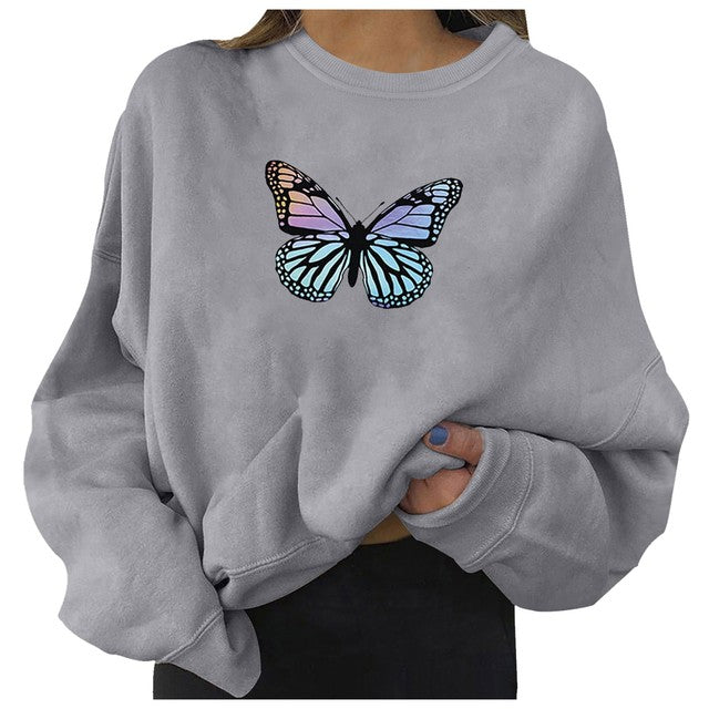 Oversized Women's Butterfly Print Sweater