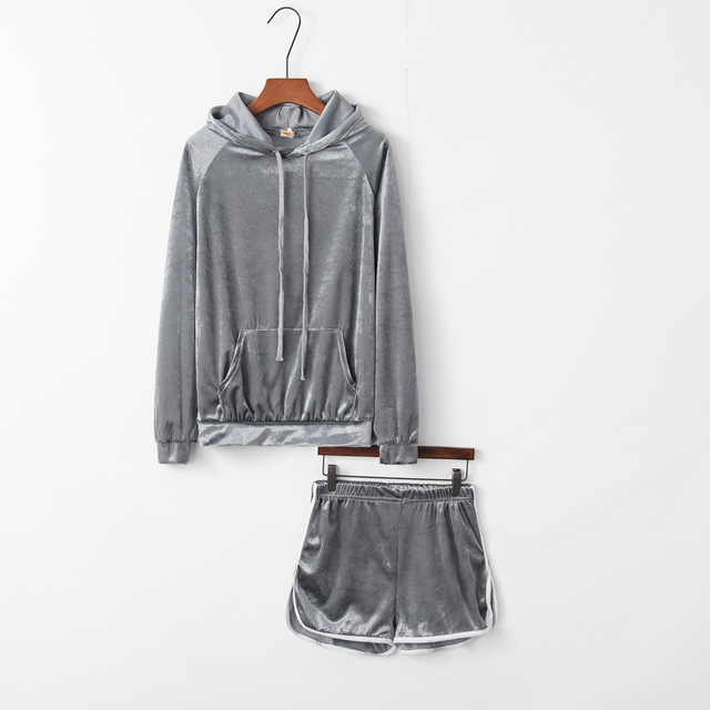Velvet Sports Set with Hoodie and Shorts