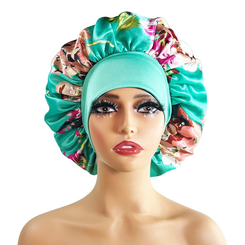 Wide-brimmed Satin Printed Bonnet