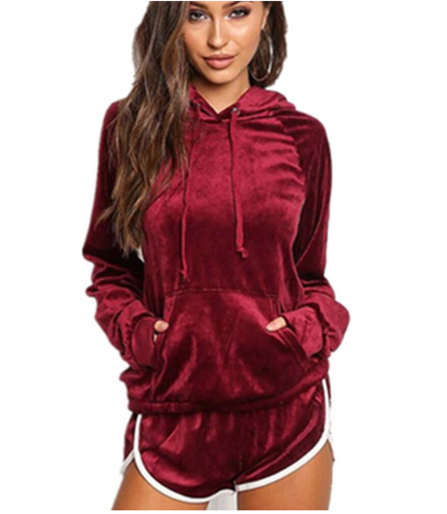 Velvet Sports Set with Hoodie and Shorts