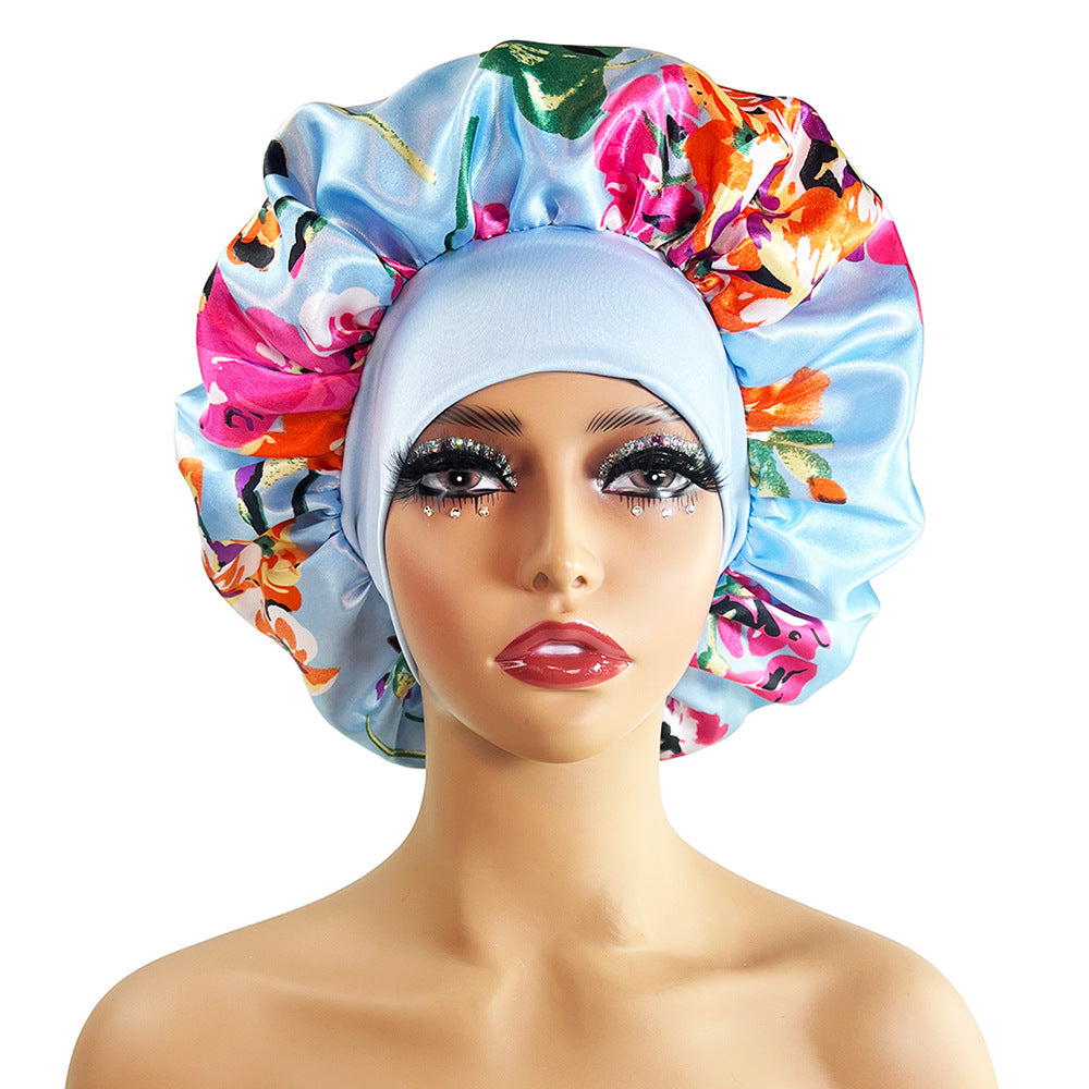 Wide-brimmed Satin Printed Bonnet
