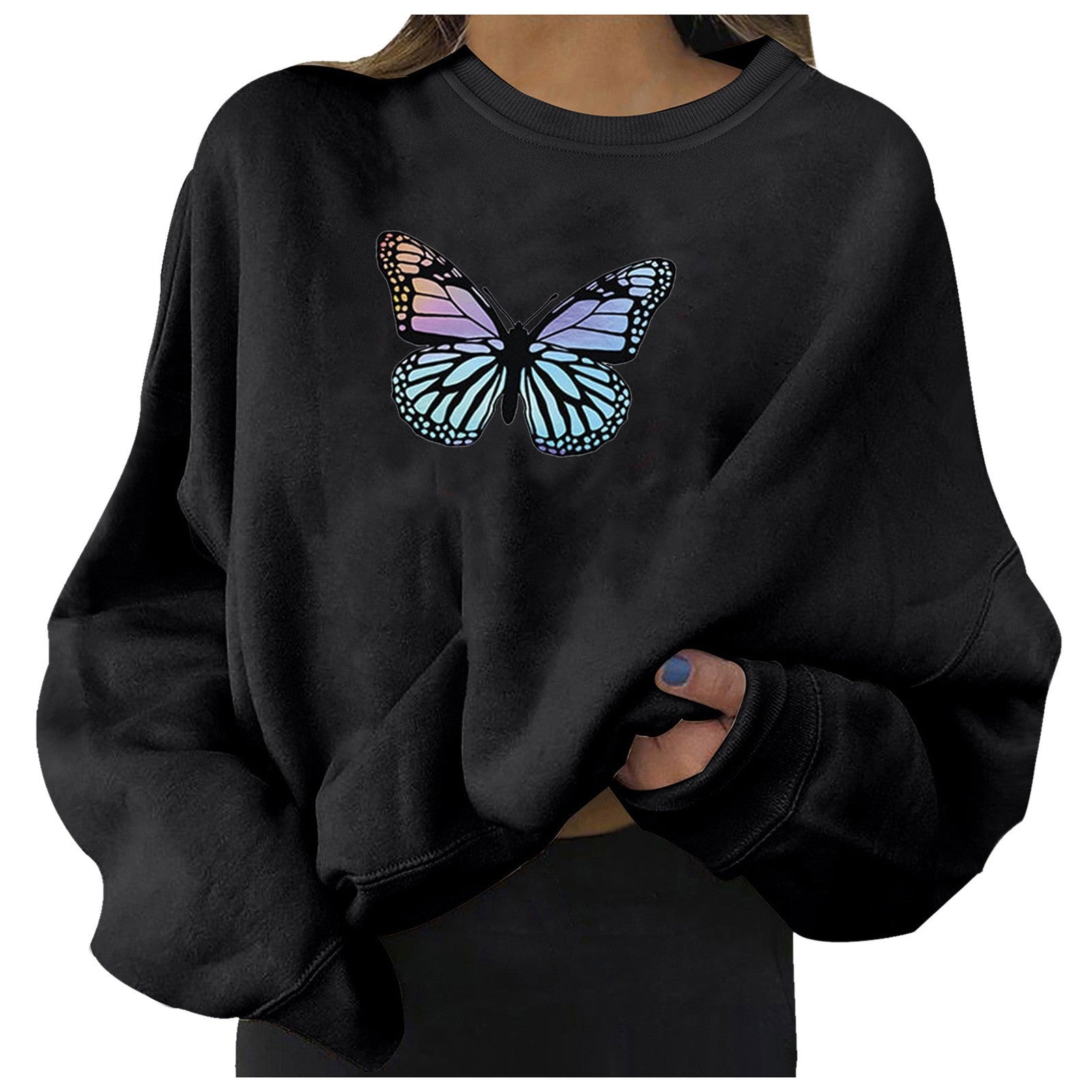 Oversized Women's Butterfly Print Sweater