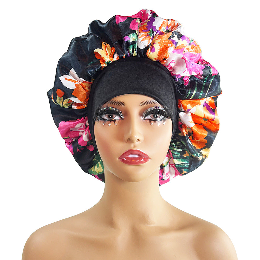 Wide-brimmed Satin Printed Bonnet