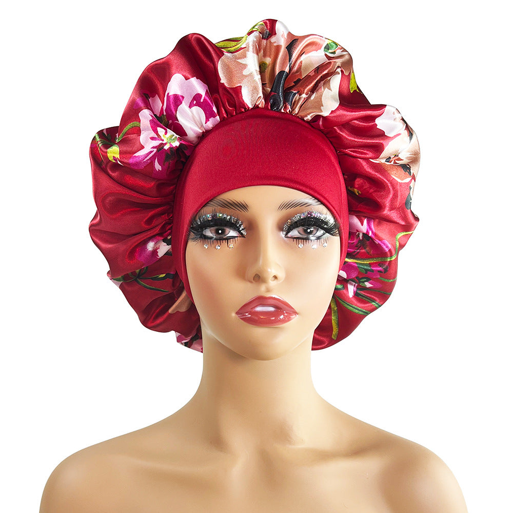 Wide-brimmed Satin Printed Bonnet