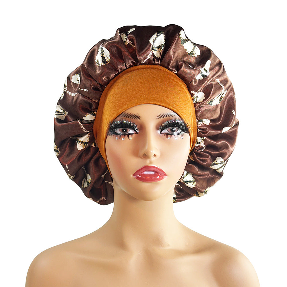 Wide-brimmed Satin Printed Bonnet