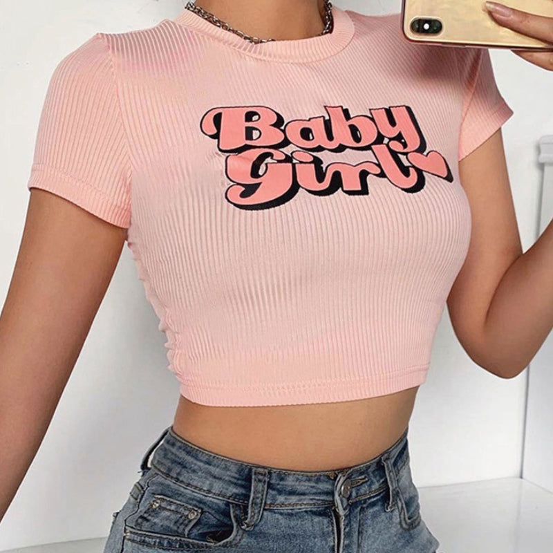 Baby Girl Letter Printed Navel T-Shirt
